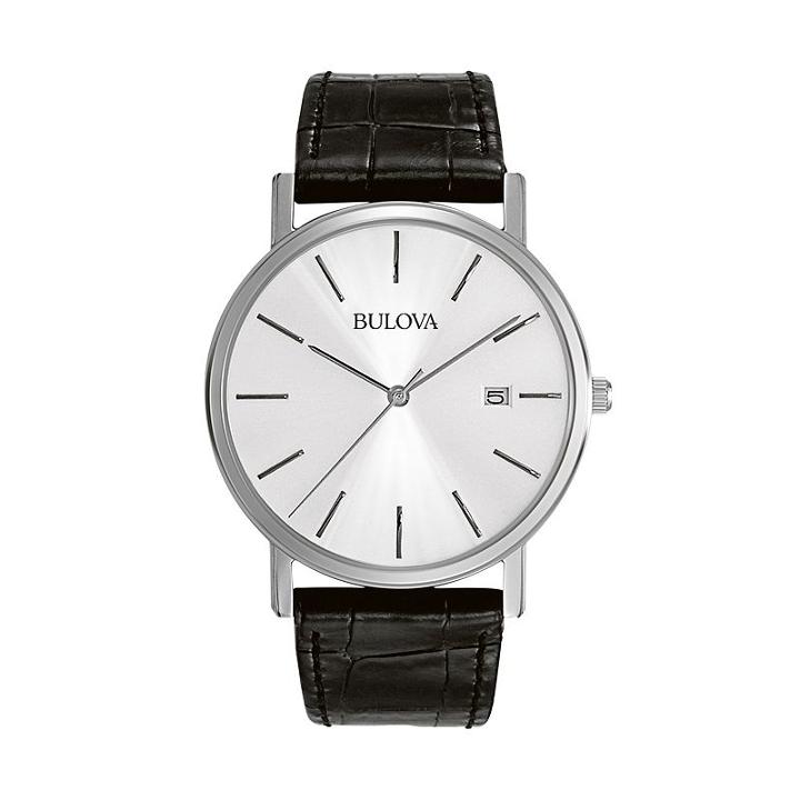Bulova Men's Dress Leather Watch - 96b104, Black