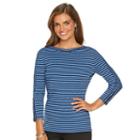 Women's Chaps Striped Boatneck Tee, Size: Xs, Blue (navy)