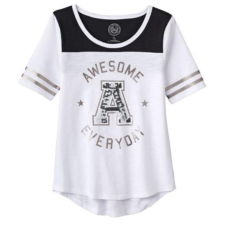 Girls 7-16 & Plus Size So&reg; Sequin Graphic Varsity Tee, Girl's, Size: 16 1/2, White