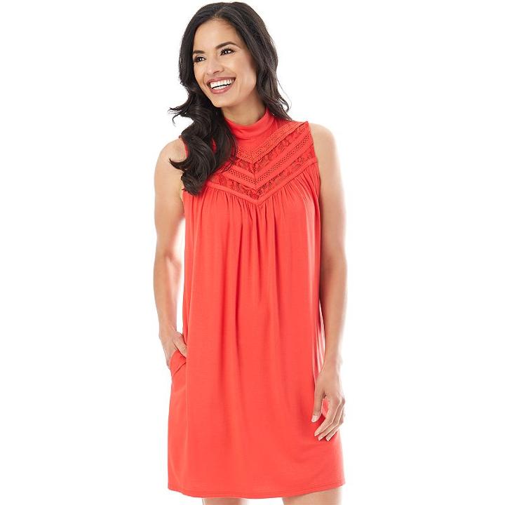 Women's Ab Studio Mockneck Lace Swing Dress, Size: Medium, Med Red