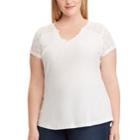 Plus Size Chaps Lace Sleeve Henley Tee, Women's, Size: 1xl, White