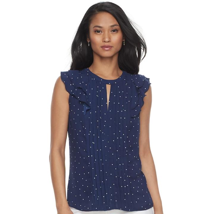 Women's Elle&trade; Pintuck Ruffle Top, Size: Large, Blue (navy)
