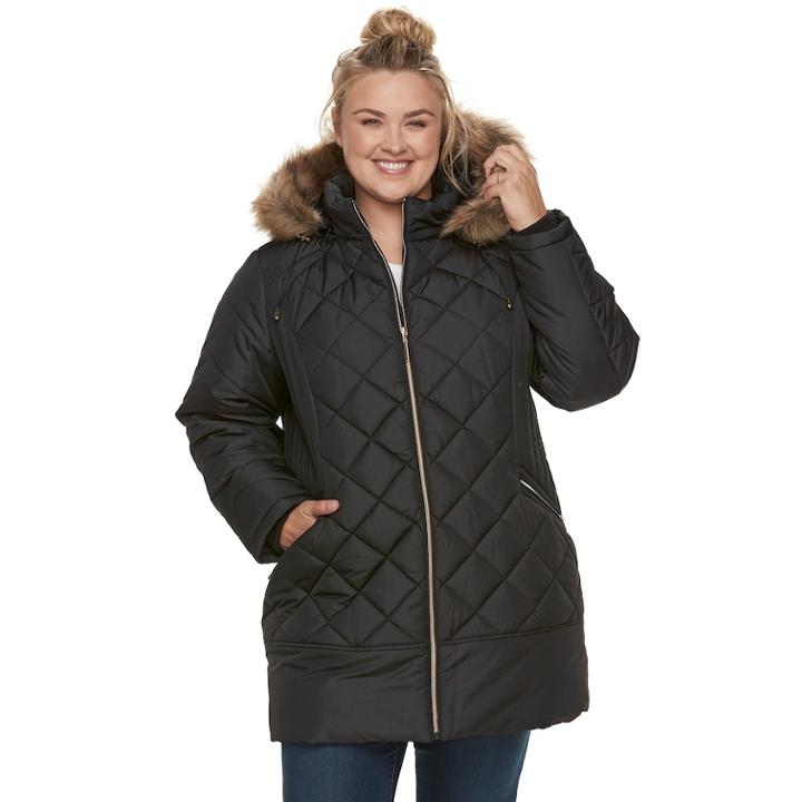 Plus Size D.e.t.a.i.l.s Hooded Quilted Walker Jacket, Women's, Size: 1xl, Black
