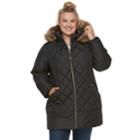 Plus Size D.e.t.a.i.l.s Hooded Quilted Walker Jacket, Women's, Size: 1xl, Black