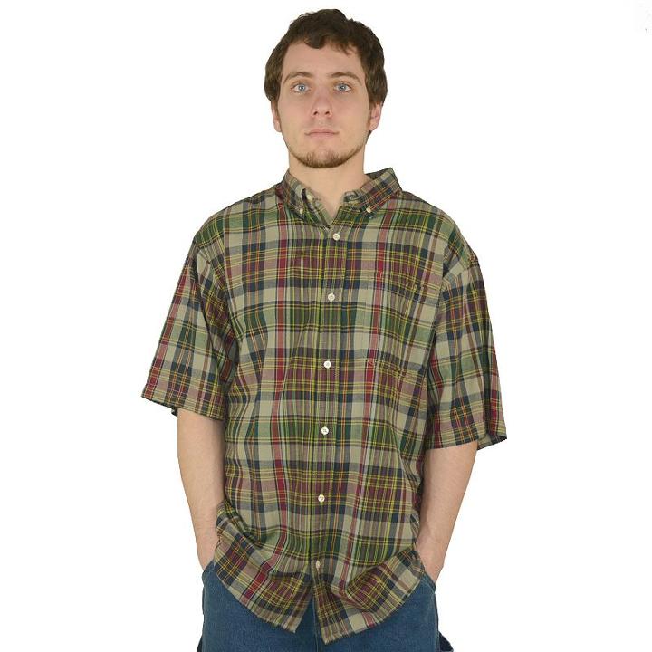 Men's Stanley Classic-fit Madras Plaid Casual Button-down Shirt, Size: Xl, Green
