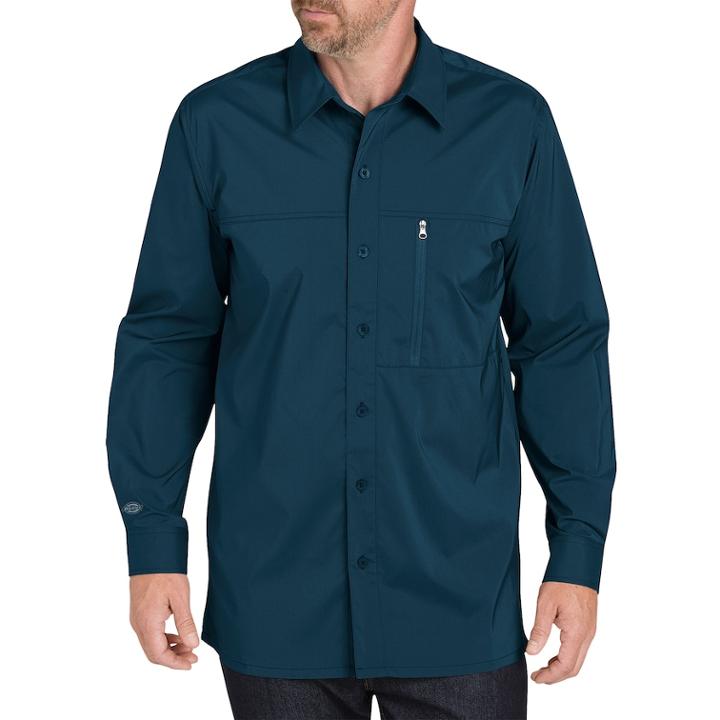 Men's Dickies Regular-fit Zip-pocket Moisture-wicking Button-down Work Shirt, Size: Xxl, Blue (navy)