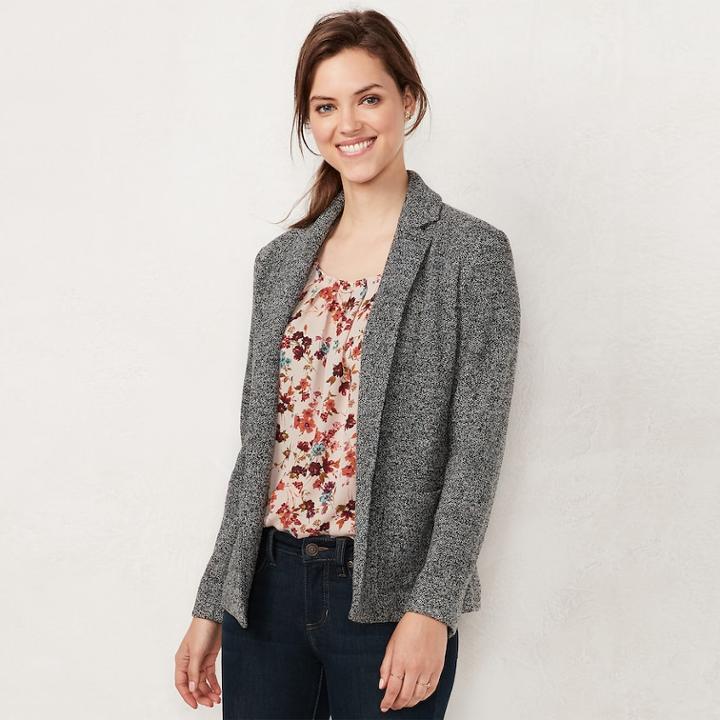 Women's Lc Lauren Conrad Cozy Open-front Blazer, Size: Medium, Dark Grey