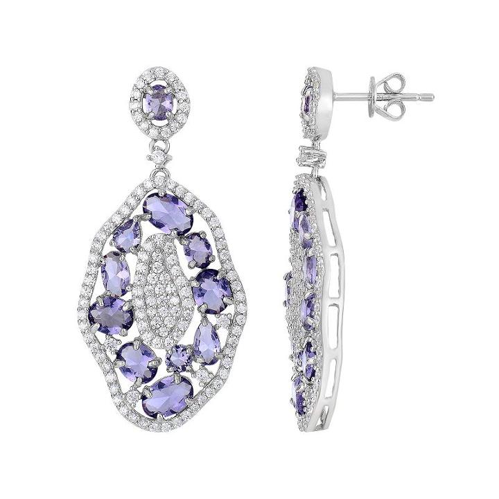 Sterling Silver Cubic Zirconia Cluster Drop Earrings, Women's, Purple