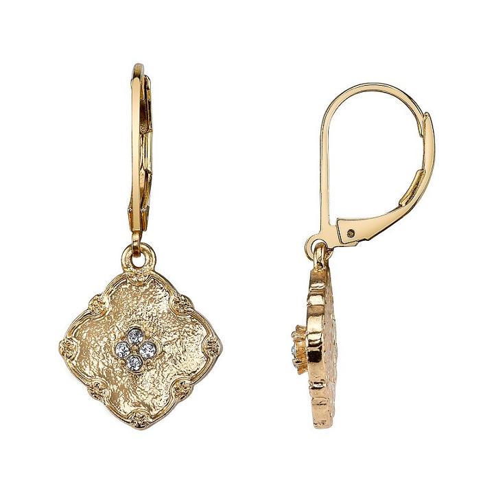 1928 Textured Square Drop Earrings, Women's, White