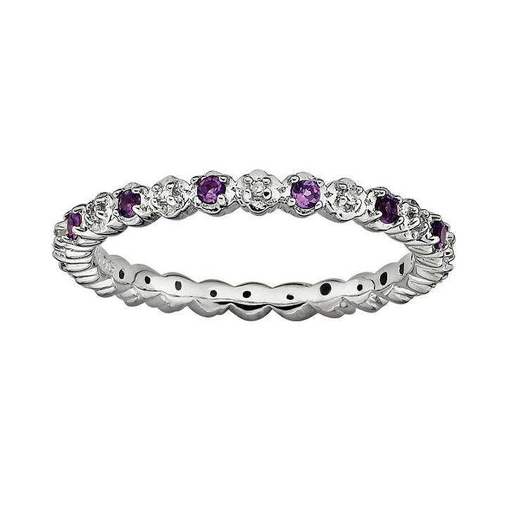 Stacks And Stones Sterling Silver Amethyst And Diamond Accent Stack Ring, Women's, Size: 7, Purple