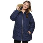 Juniors' Plus Size Pink Envelope Faux-fur Puffer Jacket, Teens, Size: 3xl, Blue