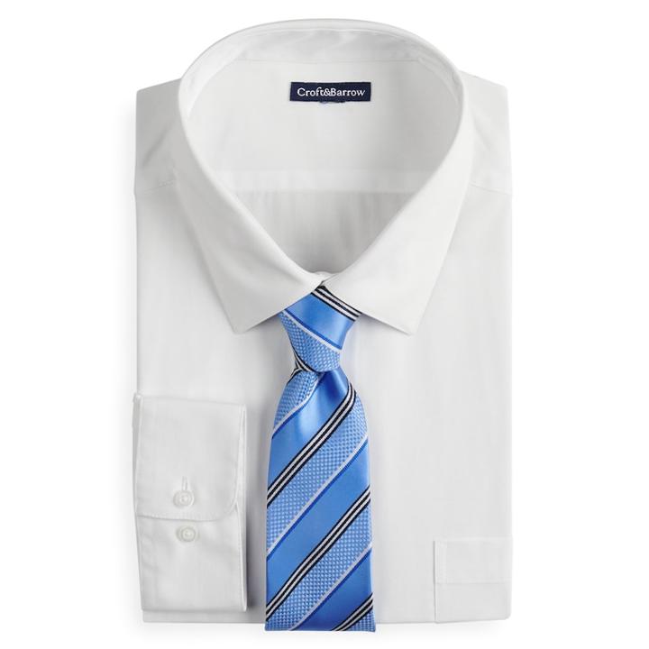 Big & Tall Croft & Barrow&reg; Classic-fit Striped Dress Shirt And Patterned Tie Boxed Set, Men's, Size: 20 38/9t, White