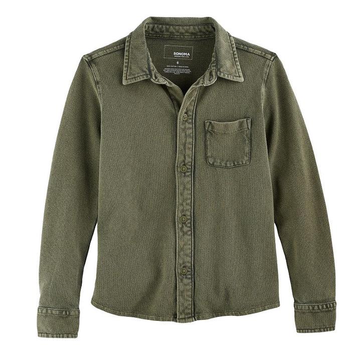 Boys 4-7x Sonoma Goods For Life&trade; Pique Button Down Shirt, Size: 7x, Dark Green