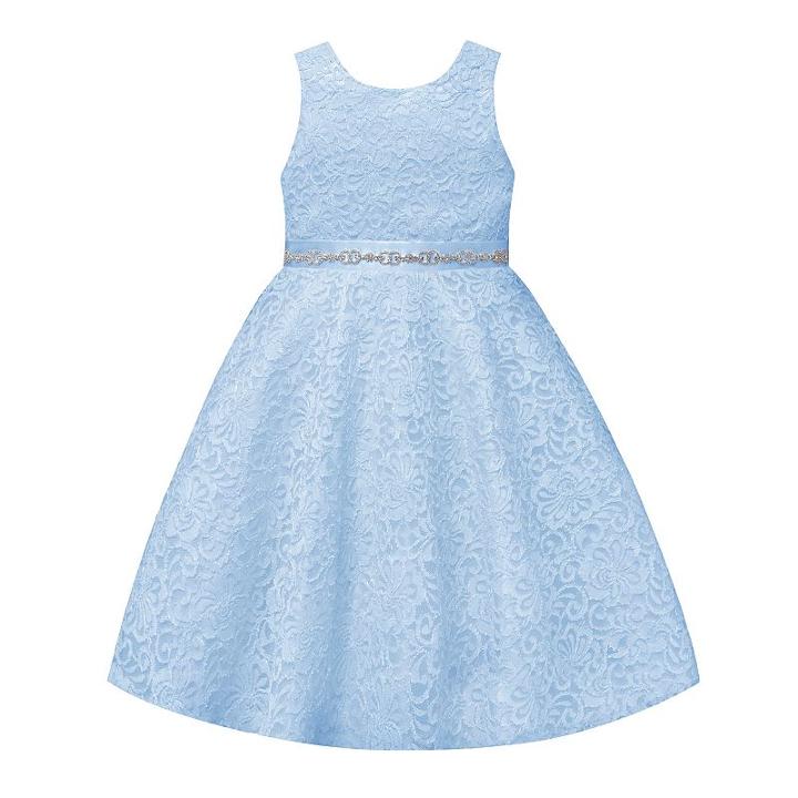 Girls 7-16 American Princess Rhinestone Waist Lace A-lined Dress, Girl's, Size: 10, Blue Other