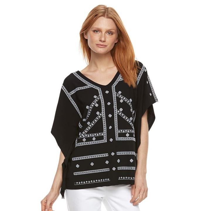 Women's Dana Buchman Embroidered Caftan Top, Size: Small, Black
