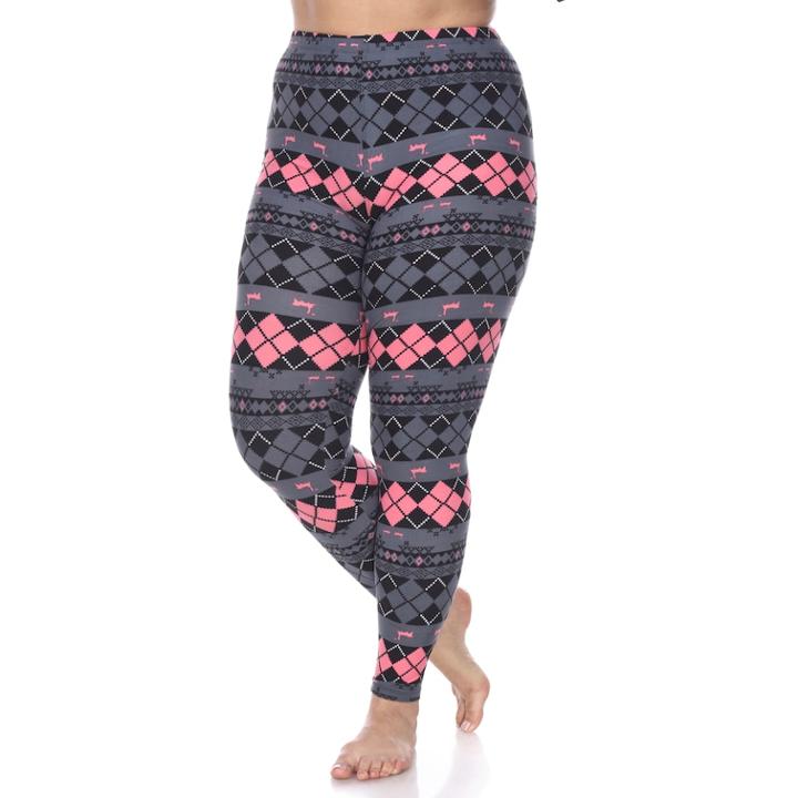 Plus Size White Mark Holiday Printed Leggings, Women's, Light Grey