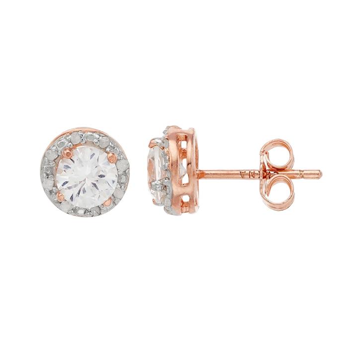 Sterling Silver 1/10 Carat T.w. Diamond & Lab-created White Sapphire Halo Stud Earrings, Women's