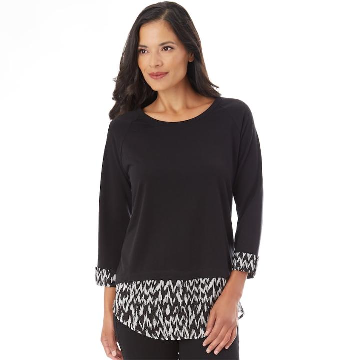 Women's Apt. 9&reg; Mock-layer French Terry Top, Size: Medium, Black White Chevron