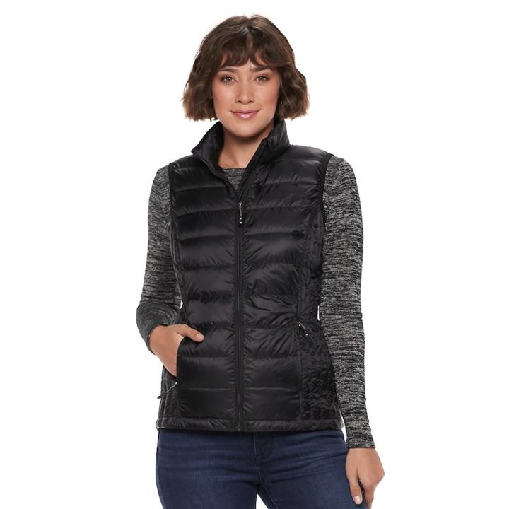Women's Heat Keep Solid Down Puffer Vest, Size: Xxl, Black
