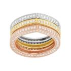 Cubic Zirconia Tri-tone Sterling Silver Stack Ring Set, Women's, Size: 7, Multicolor