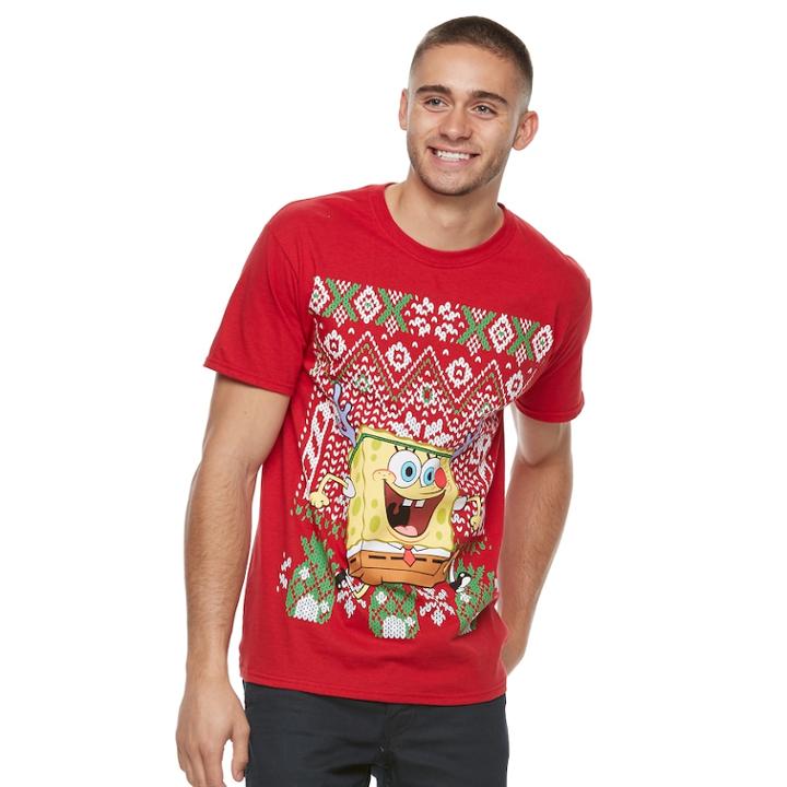 Men's Spongebob Squarepants Ugly Christmas Sweater Tee, Size: Medium, Red
