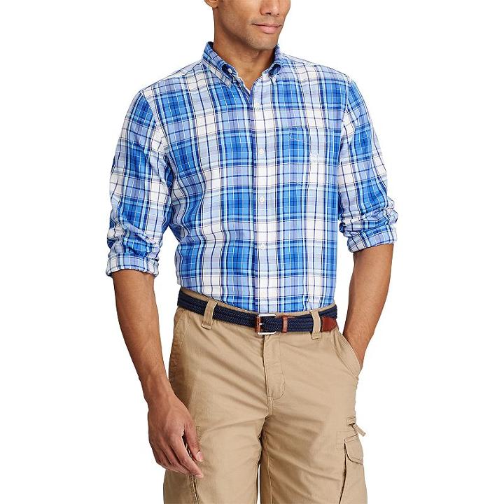 Men's Chaps Plaid Twill Button-down Shirt, Size: Large, Blue
