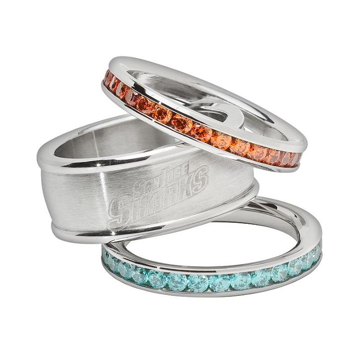 Logoart San Jose Sharks Stainless Steel Crystal Stack Ring Set, Women's, Size: 7, Multicolor