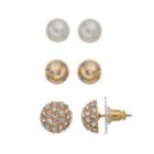 Napier Nickel Free Simulated Pearl & Pave Dome Stud Earring Set, Women's, Gold