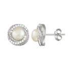 Sterling Silver Freshwater Cultured Pearl & Cubic Zirconia Swirl Stud Earrings, Women's, White