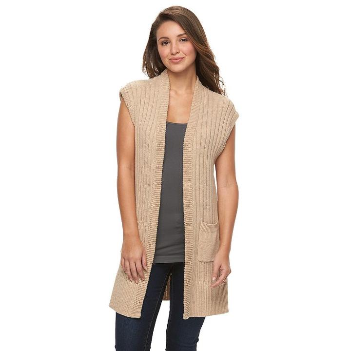 Women's Croft & Barrow&reg; Ribbed Open-front Cardigan, Size: Xl, Dark Grey