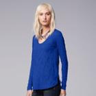 Women's Simply Vera Vera Wang Crinkle Scoopneck Tee, Size: Large, Dark Blue