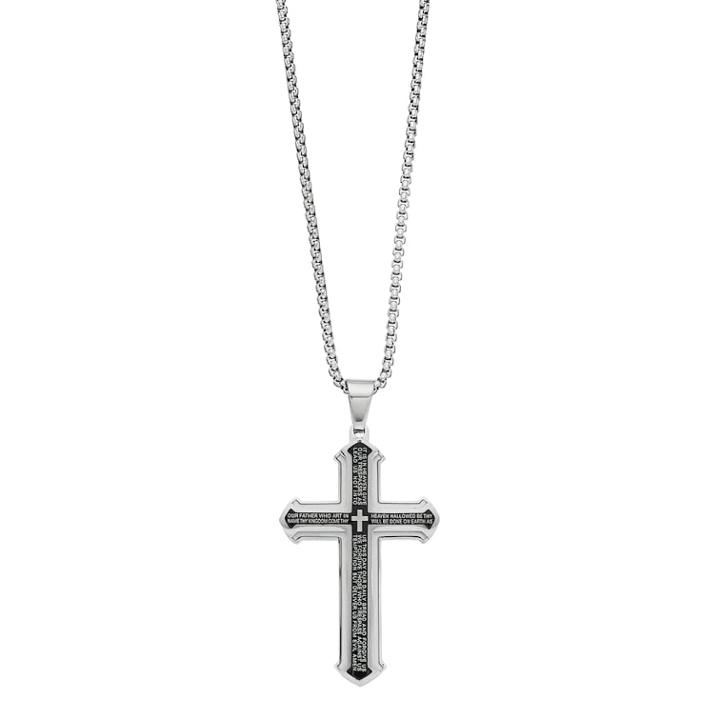 1913 Stainless Steel Two Tone Men's The Lord's Prayer Pendant Necklace, Size: 24, White