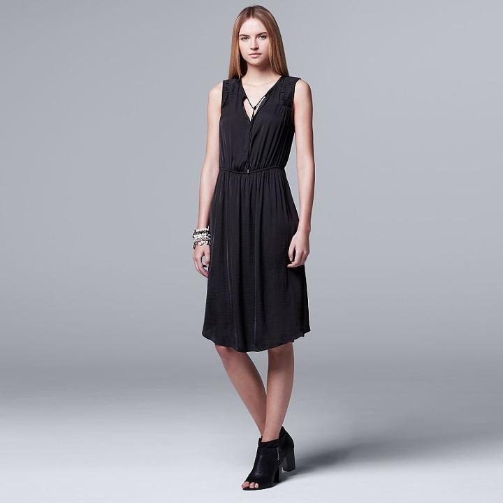Women's Simply Vera Vera Wang Pleated Satin Fit & Flare Dress, Size: Xs, Black