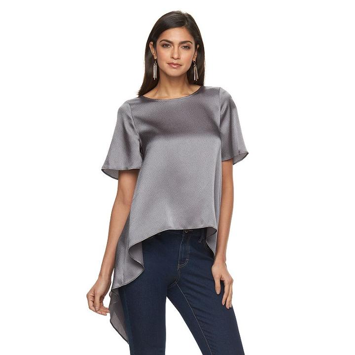 Women's Jennifer Lopez Textured Handkerchief Hem Top, Size: Large, Med Grey
