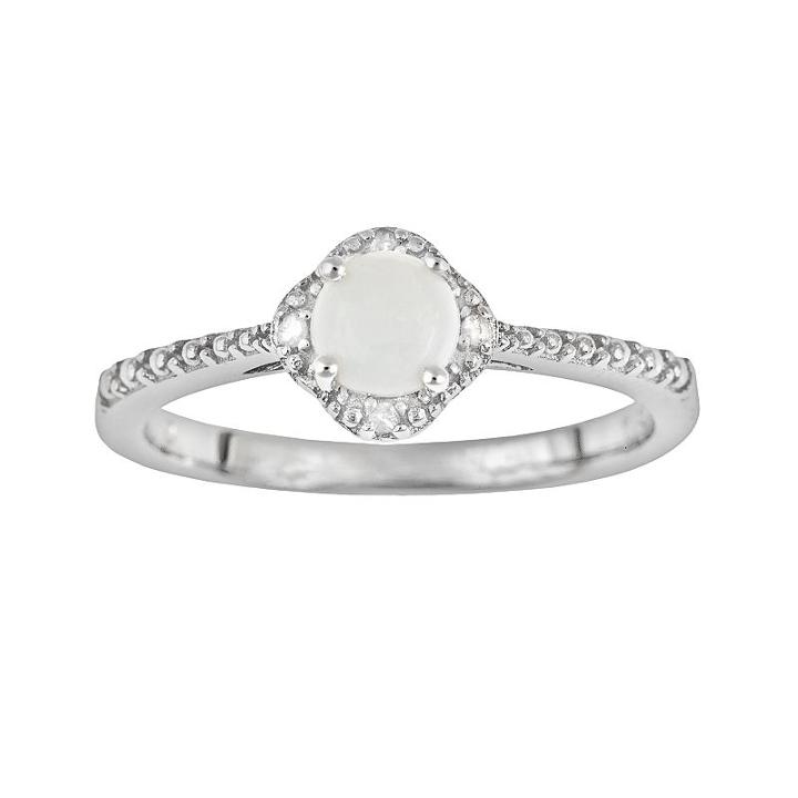 Sterling Silver Opal And Diamond Accent Frame Ring, Women's, Size: 9, White