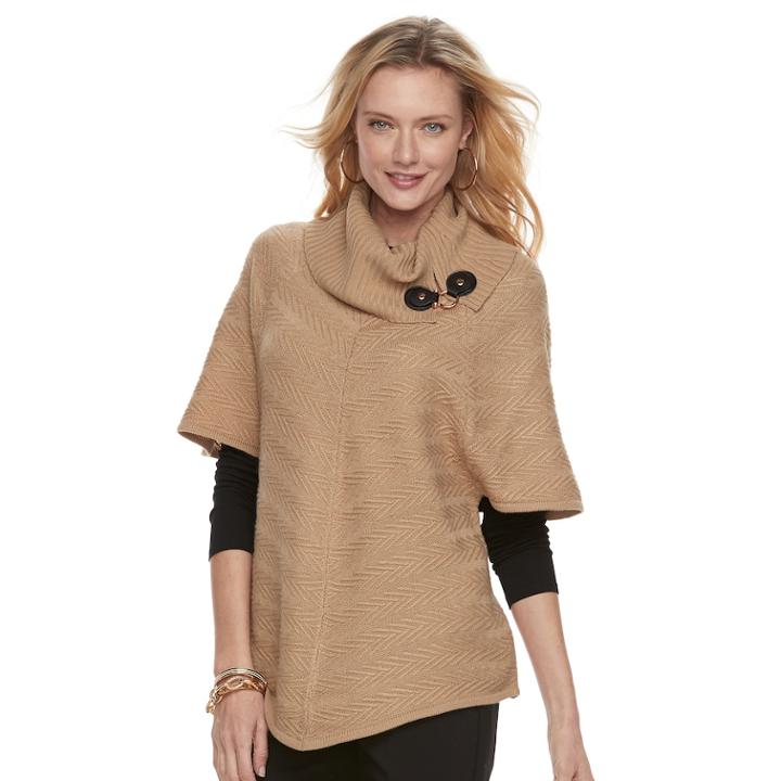 Women's Dana Buchman Textured Cowlneck Poncho Sweater, Size: Xl, Beige Oth