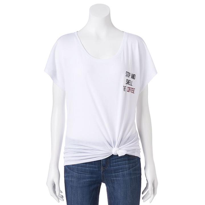 Juniors' Awake Stop & Smell The Coffee Knot Graphic Tee, Girl's, Size: Small, White