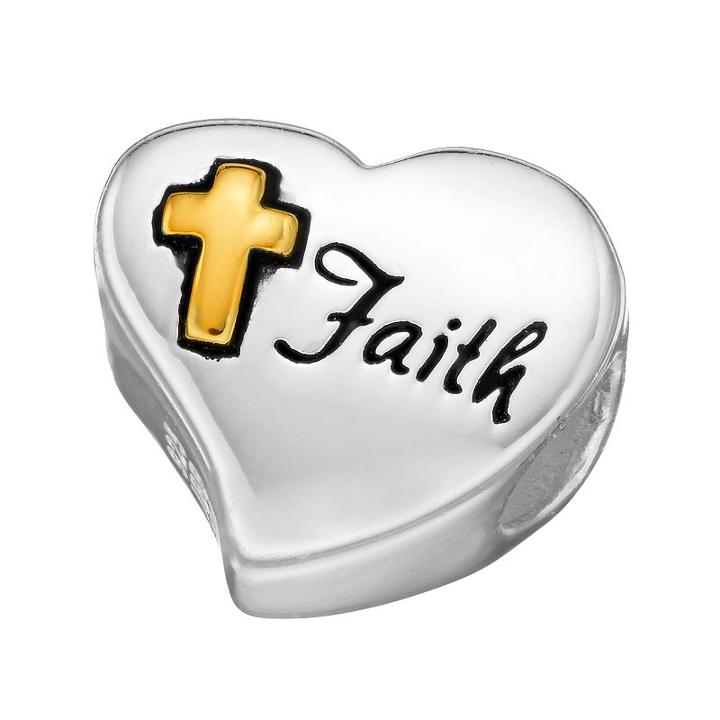 Individuality Beads Sterling Silver & 14k Gold Over Silver Faith Cross Heart Bead, Women's, Multicolor