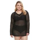 Plus Size Paramour Crocheted Lace-up Cover-up, Women's, Size: 2xl, Black