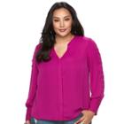 Plus Size Jennifer Lopez Lace-up Blouse, Women's, Size: 1xl, Dark Pink