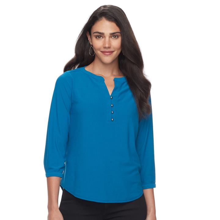 Petite Dana Buchman Knit Henley Top, Women's, Size: Xl Petite, Med Blue
