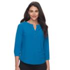 Petite Dana Buchman Knit Henley Top, Women's, Size: Xl Petite, Med Blue