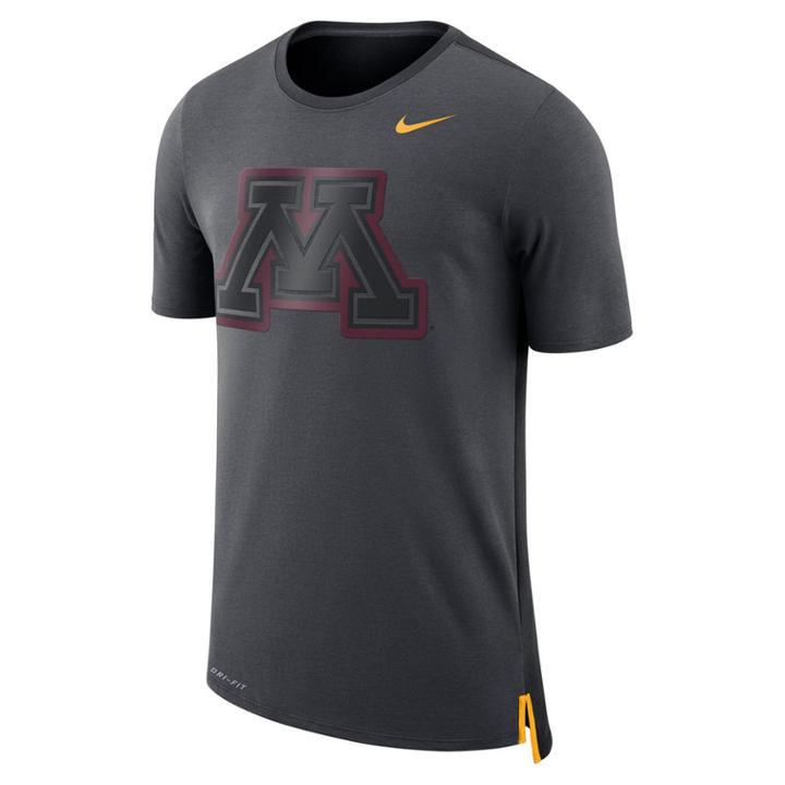 Men's Nike Minnesota Golden Gophers Dri-fit Mesh Back Travel Tee, Size: Small, Grey (anthracite)