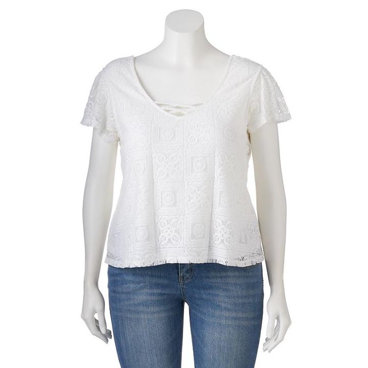 Juniors' Plus Size Wallflower Lace Swing Top, Girl's, Size: 2xl, White Oth