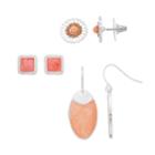 Silver Tone Peach Earring Set, Women's, Pink