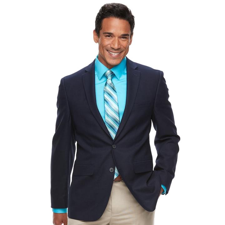 Men's Van Heusen Slim-fit Checked Flex Stretch Sport Coat, Size: 38 - Regular, Blue (navy)