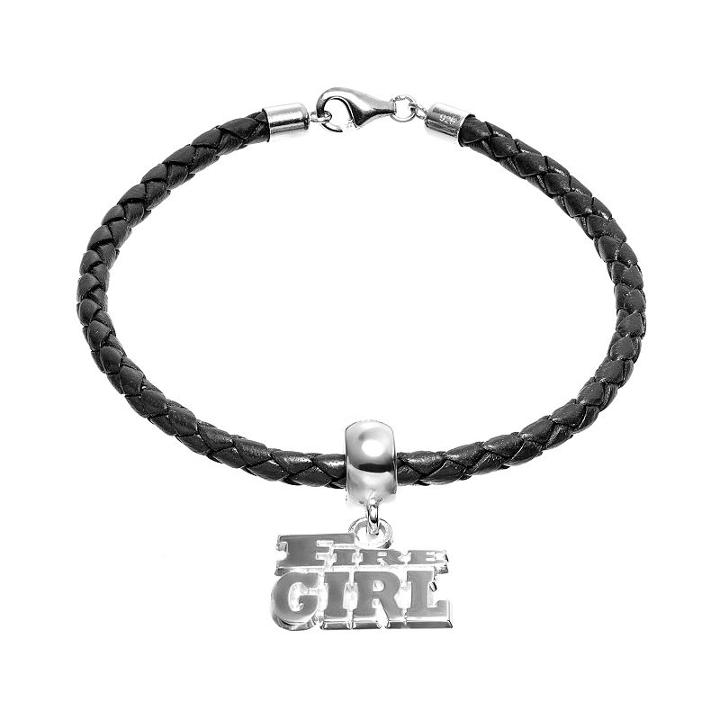 Insignia Collection Sterling Silver & Leather Fire Girl Charm Bracelet, Size: 7.5, Multicolor