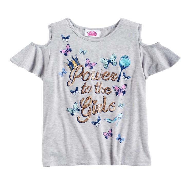 Disney Princess Girls 7-16 Cold Shoulder Tee, Size: Xs, Light Grey