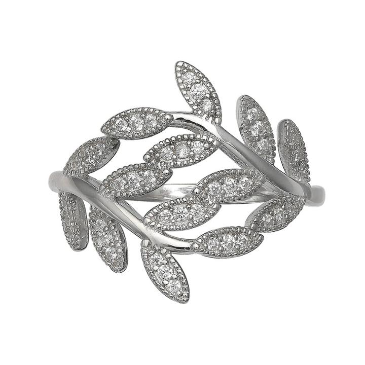 Primrose Sterling Silver Cubic Zirconia Leaf Wrap Ring, Women's, Size: 9, White