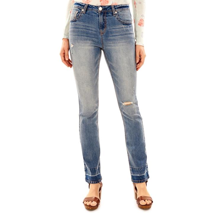 Juniors' Wallflower Release Hem Mini Bootcut Jeans, Teens, Size: 15, Med Blue